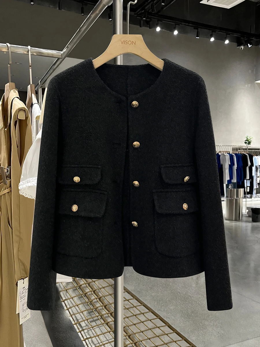 

Утепленное двустороннее шерстяное пальто Deep ey Slimming для женщин, новая коллекция Осень-Зима 2025, универсальное пальто Sle Camere Ele