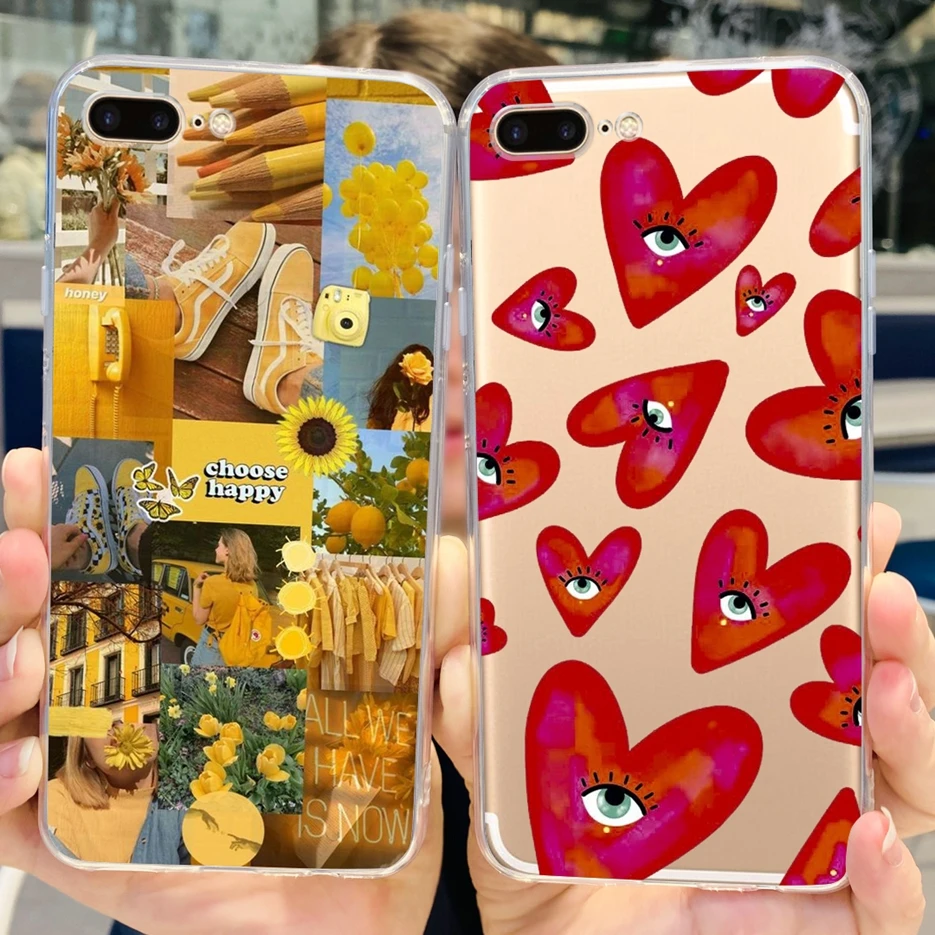 Dla Apple iPhone 7 Plus Case iPhone7 Cute Fashion malowane etui miękkie cienkie etui na telefon iPhone 8 Plus iPhone8 tylna pokrywa zderzaka