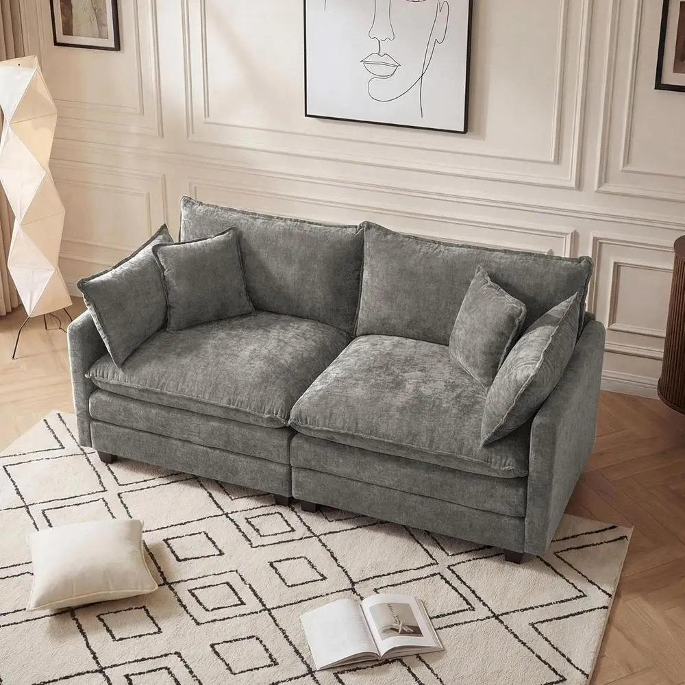 

Grey 70 Deep Seated Chenille Loveseat with 2 Pillows for Comfortable Living Room