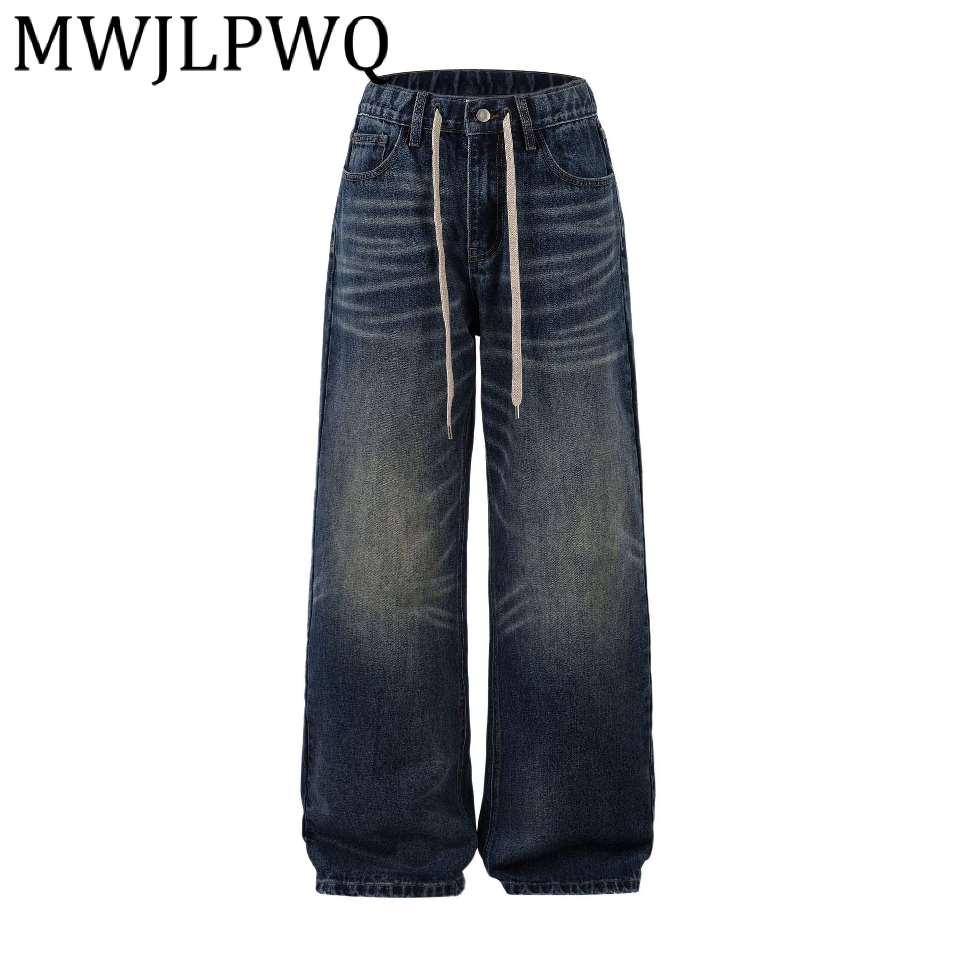 

MWJLPWQ Американские уличные высококачественные джинсовые брюки с завязками, мужские потертые модные повседневные прямые джинсы, новинка 2023, осень 21648