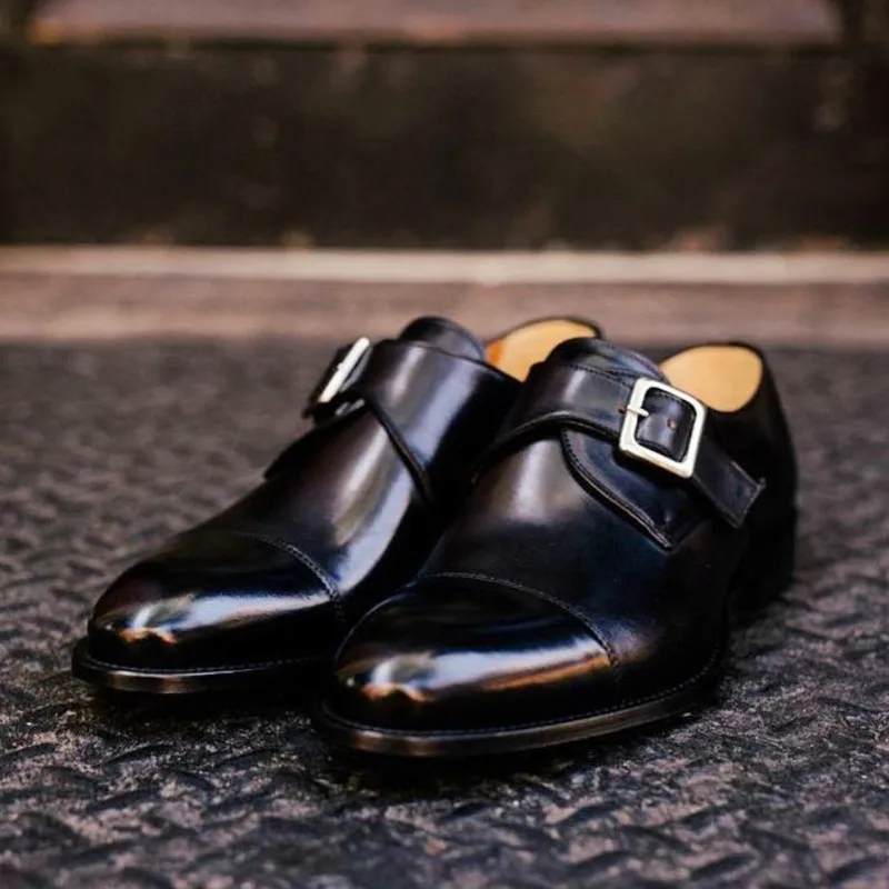 Single Monk Strap Loafers for Men Buckle Business Men Dress Shoes Brown Breathable Zapato De Vestir Para Hombre