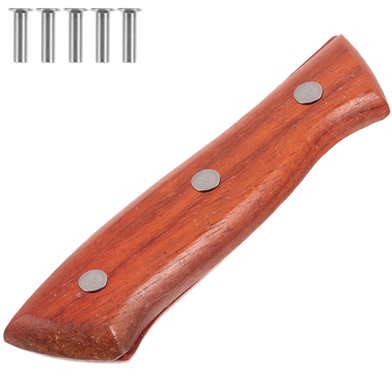 Kitchen Knife Handle Accessories (Type 1 Holed Red Pear Wood) Non-slip Grip Replaceable Chefs Chopping Metal for