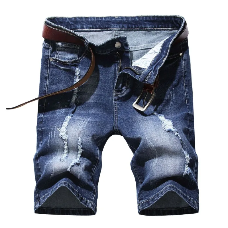 2024 Summer Hot Selling Men's Denim Cropped Pants, Elastic Men's Jeans, Perforated Men's Pants