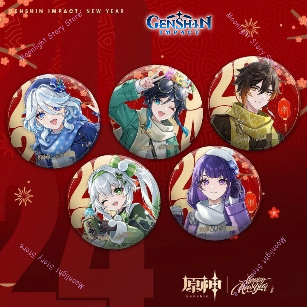 New Year's Genshin Impact Game Peripherals Five Gods Badge Fernina Nashida Zhongli Pendant Trendy Play Brooch Gift for Fan