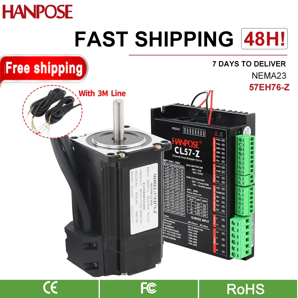 Closed Loop Step-servo motor NEMA23 Stepper Motor 4.0A 2.2N.m 57EH76-Z + CL57-Z Driver Double outlet CNC Controlle Kit