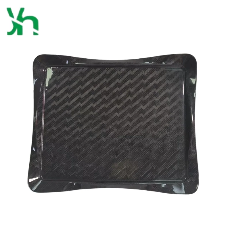 3K ドライカーボンファイバートレイ 30x25cm、ジャカード織り模様、高級サービングプレート