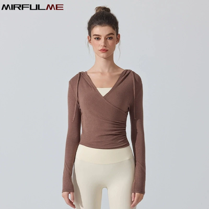 

Женские спортивные худи для весны и осени: теплые толстовки для йоги с V-образным вырезом, облегающие, с длинными рукавами, для бега, фитнеса, спортивные топы, верхняя одежда для женщин