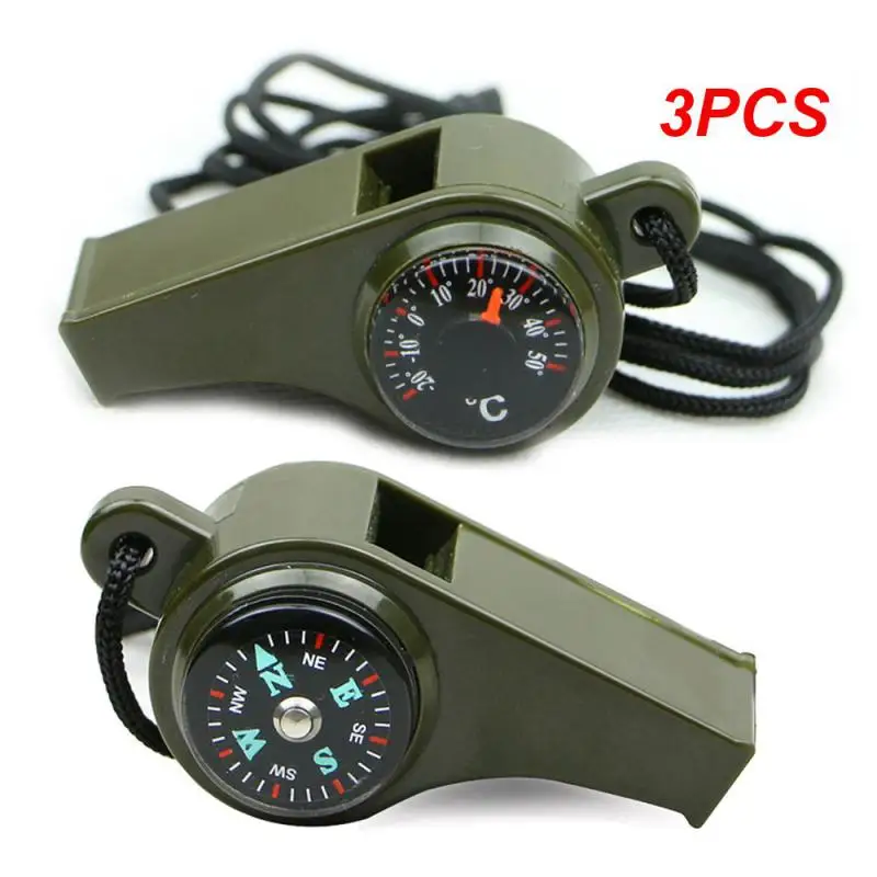 3PCS 3in1  Survival Whistle Mutifunction Lightweight Whistle Thermometer Compass  For Camping Hiking And Outdoor Activities