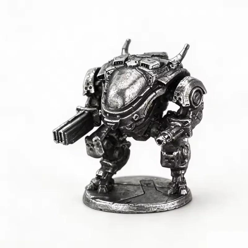 Solid White Copper Mecha Robot Miniature, Wargame Model, Metal Mech Action Figure, Desktop Ornament Collectible Gift for Men