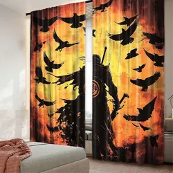 2Pcs Japanese Anime Samurai Windows Curtains Crow Curtain Theme For Living Room Bedroom Modern Simplistic Drapes