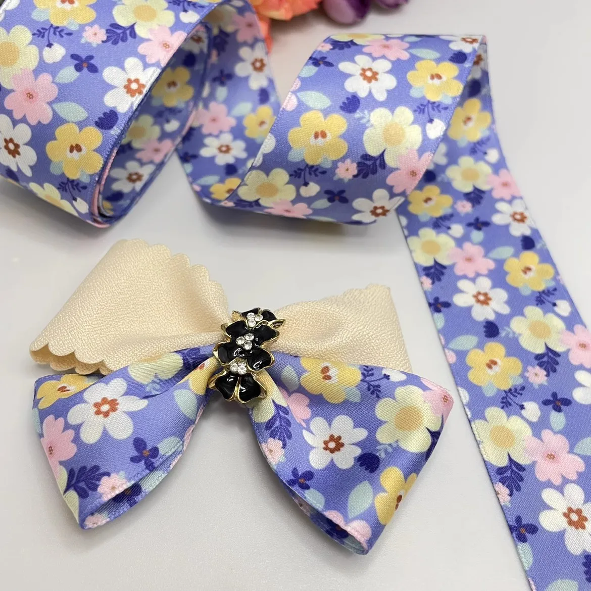 10 Yards 40mm double-sided  flower ribbon DIY handmade material Headwear for hair bows clothing shoesaccessories 23062001