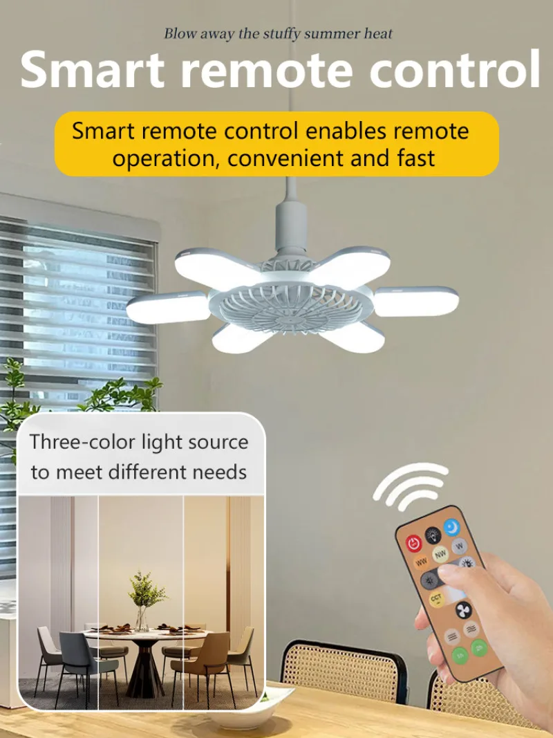 Convenient and easy to clean Lighting Remote Control Folding Fan Light High transmittance lampshade process Realize remote