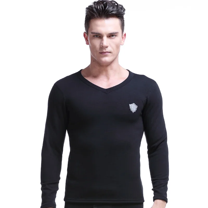 

O element autumn and winter men's thick and velvet autumn coat with cold underwear V-neck single autumn coat warm top