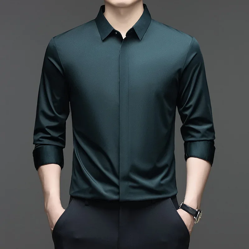 

Mens Long Sleeve Shirt Turn Down Collar Casual Hidden Button Comfortable Fabric For All Seasons Daily Outfits And Wear