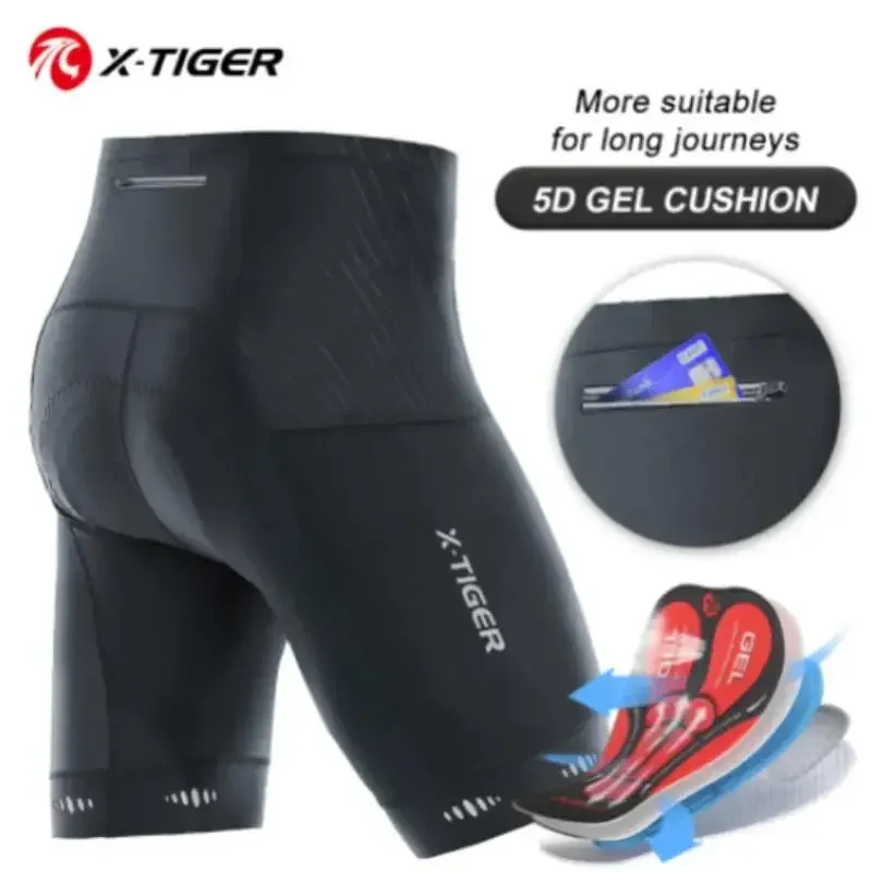 

X-TIGER Cycling Shorts Men Three Pockets 5D Gel Pad Shockproof Bike Shorts Reflective MTB Mountain Road Cycling Tights
