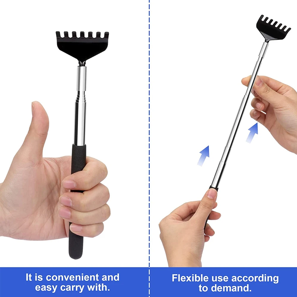 1Pcs Portable Metal Back Scratcher Telescopic,Stainless Steel Extra Wide Claw, Face Head Scalp Butt Scratcher Back Massager Tool