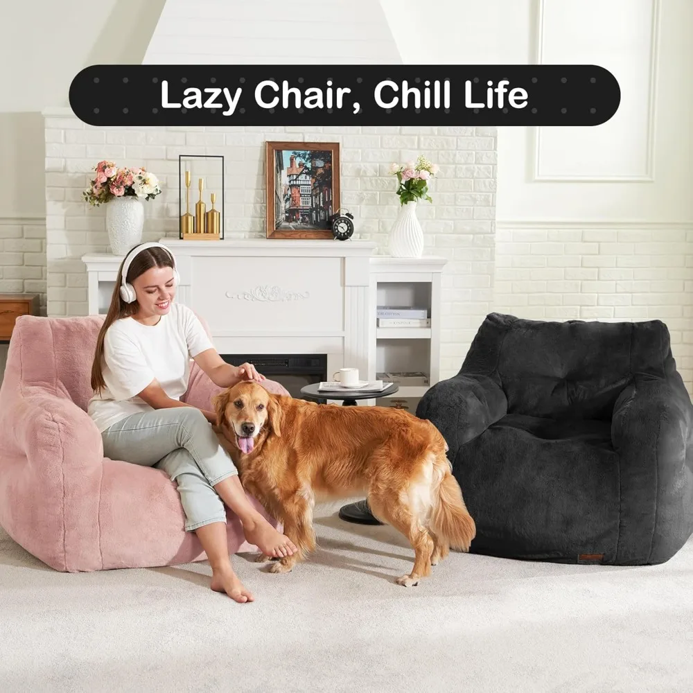 كرسي كيس فول Hobestluk للكبار كراسي كيس فول صغيرة مع أذرع كرسي كيس القماش فروي مع حشو رغوة محشوة أريكة بنمط حقيبة الفول fo #4