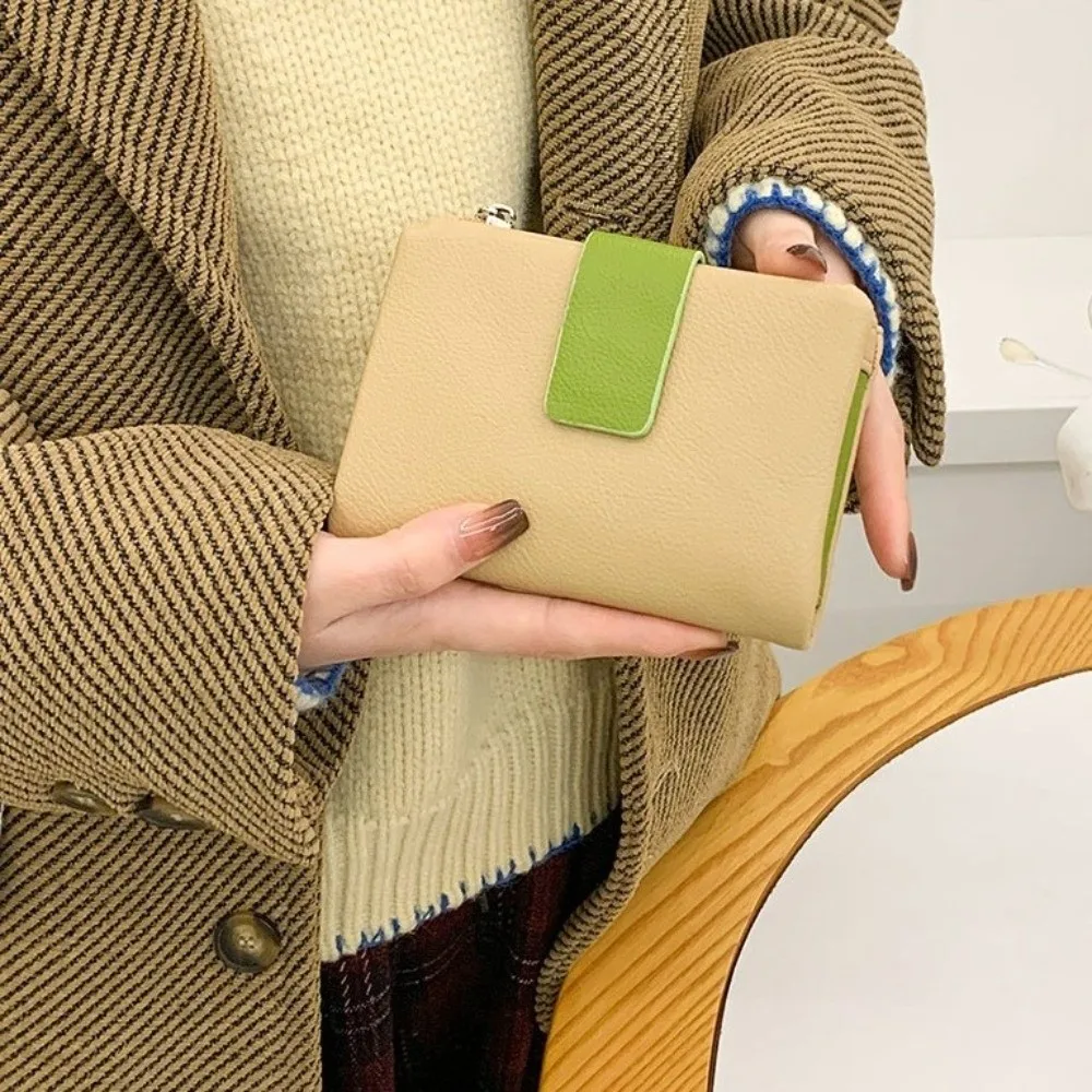 بسيطة رقيقة جدا اثنين أضعاف المحفظة سستة قصيرة عملة الحقيبة اليابانية متعددة الوظائف بو الجلود حامل البطاقة النساء