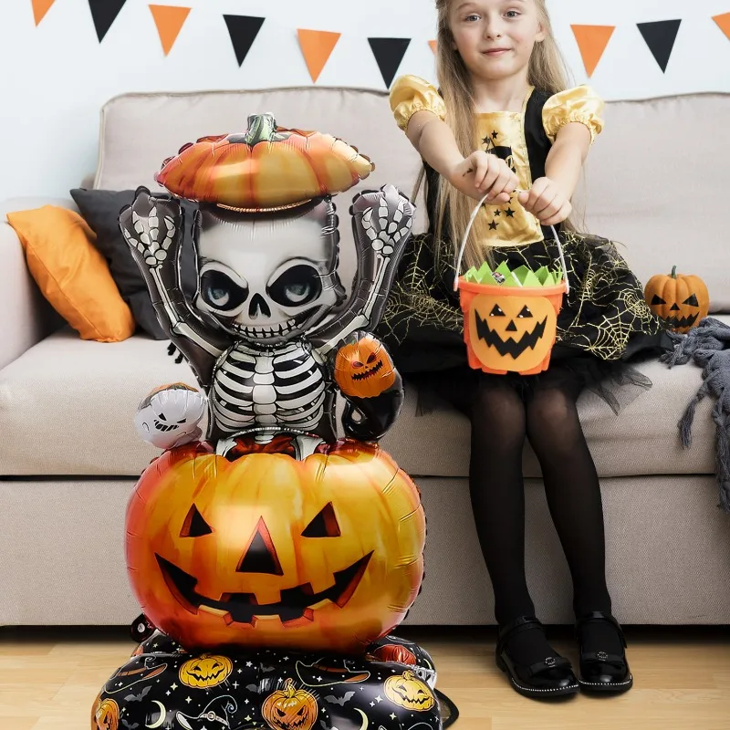 1 قطعة بالونات الهالوين العملاقة الدائمة نفخ الألومنيوم احباط بالون شبح اليقطين الجمجمة شواهد القبور بالونات زينة الحفلات