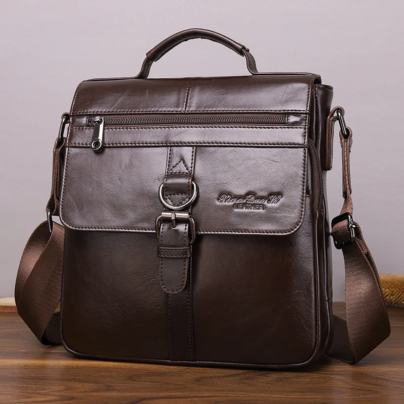 Genuine Leather Men Shoulder Messenger Bag Large Capacity Crossbody Bag Cowhide Handbag Tote Bag Business Male Briefcases