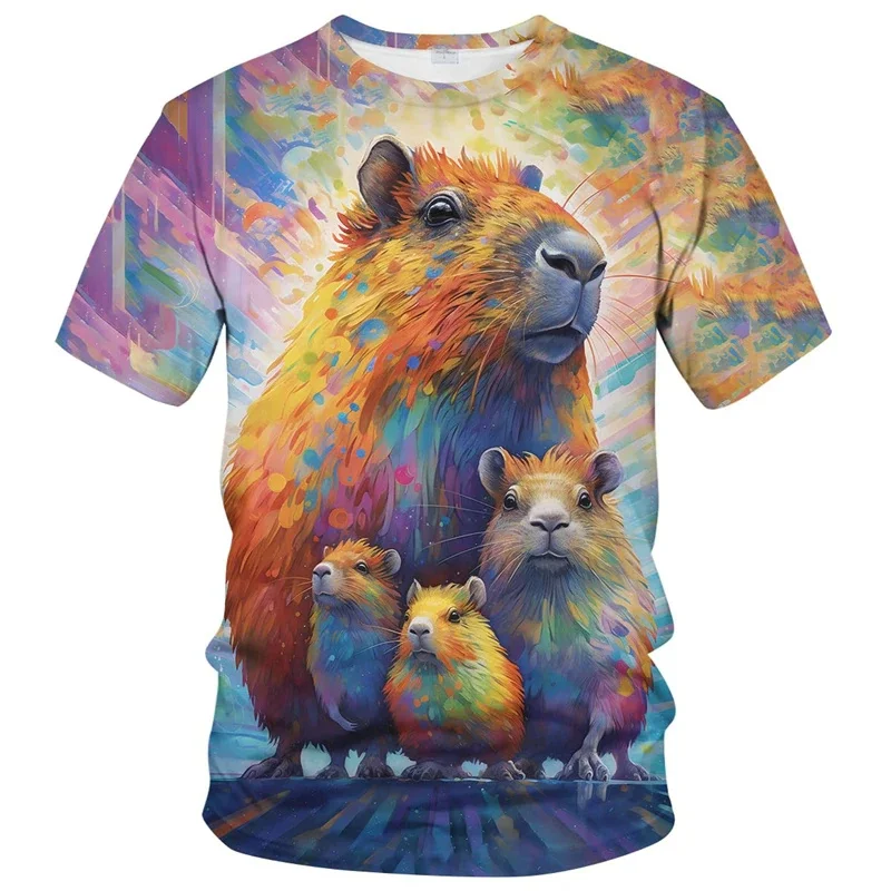 3D Printed Cartoon Capybara T-Shirt For Men Cool Animal Pattern T Shirts Fashion Street Round Neck Short Sleeve Kids Tees Tops