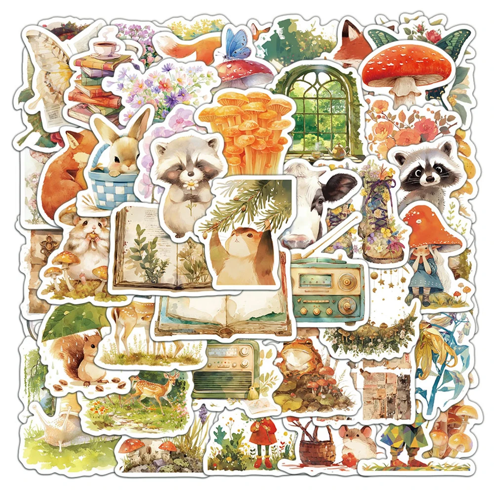 10/30/50 Stück Kawaii Cartoon Märchen-Tier-Aufkleber Niedliche Anime-Stil Pflanzen-Sticker Notizbuch Wasserflasche Handy-Aufkleber Verpackung