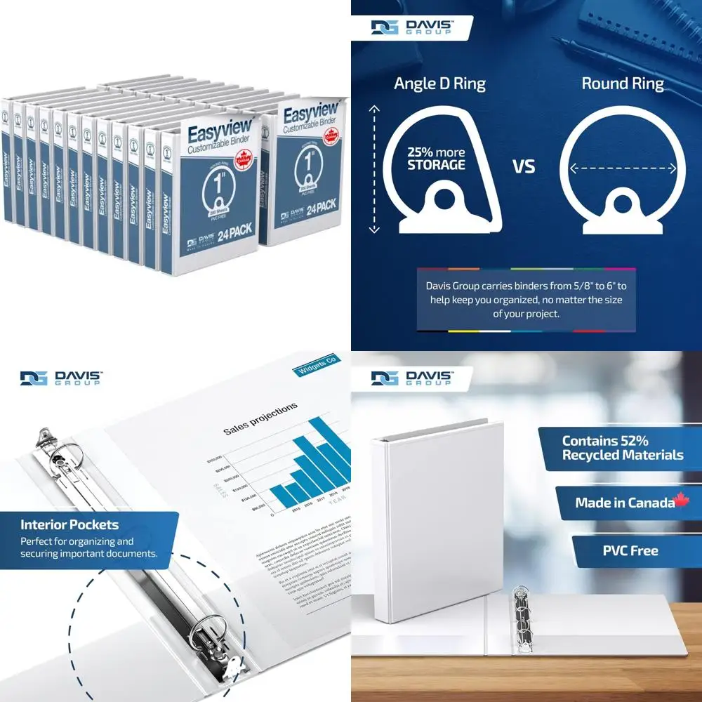 

1 Inch Clear View 3-Ring Binders, School and Office Use, Pack of 24, White, Premium Quality Binders with Round Rings and See-Thr