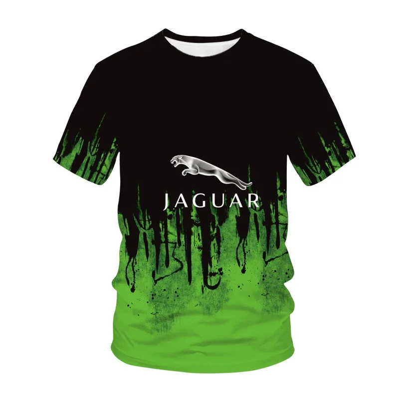 Jaguar men\'s and women\'s T-shirts, 3D racing printed streetwear, sports, casual, fashionable, oversized, round neck tops