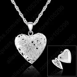 Charming Women Lovers Necklace 925 Sterling Silver Jewelry Heart Pendant Necklaces +18 inches Singapore Chain Party Bijoux