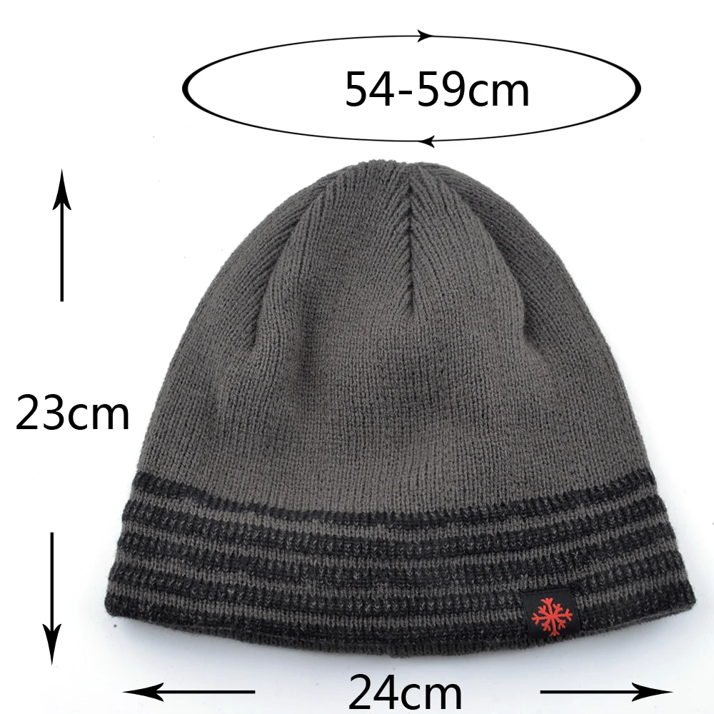 Men\'s Skullies Beanies Knitted Striped Hats Men Winter Thick Beanie Hat Double Layer Solid Color Velvet Warm Bonnet Cap