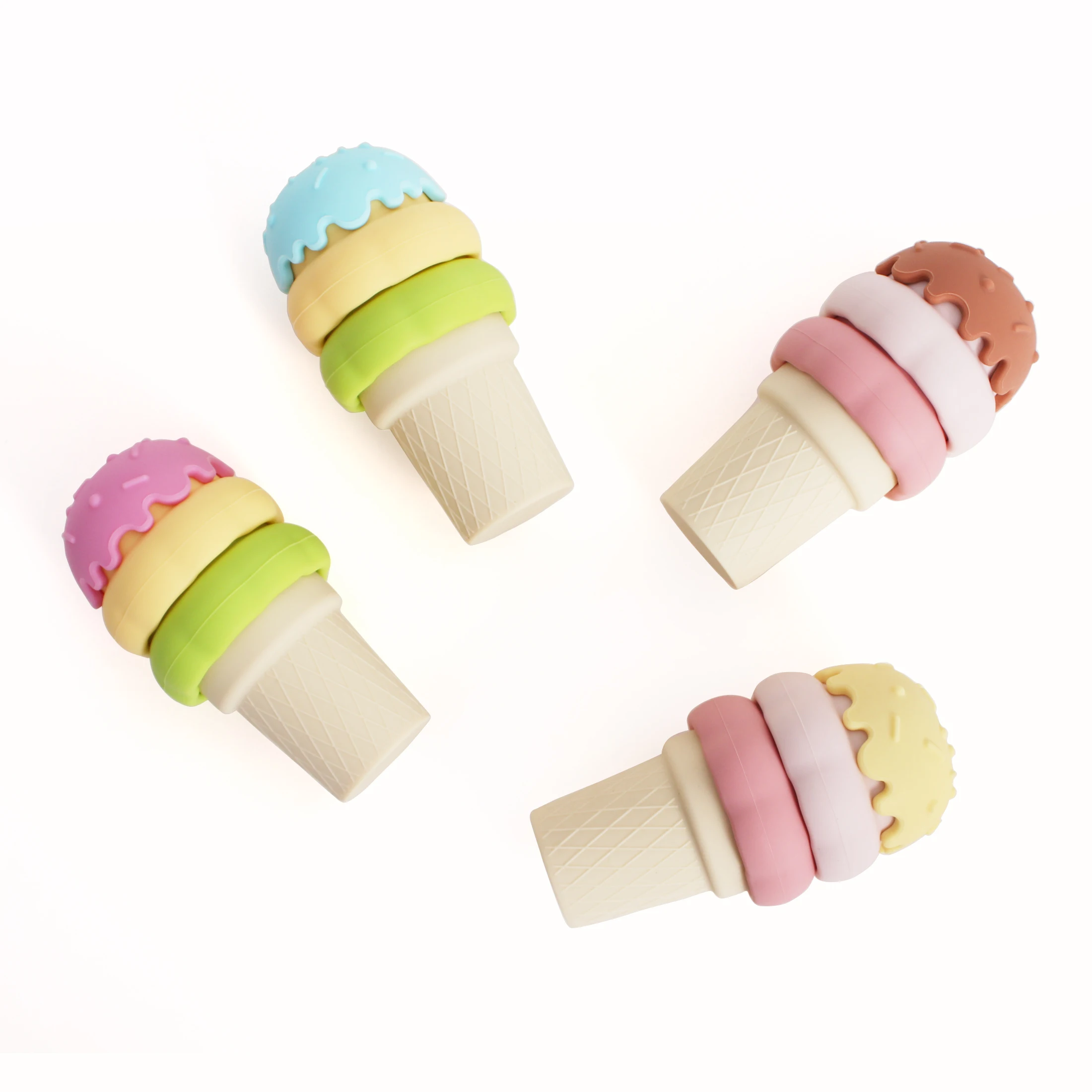 Set Cangkir Es Krim Bayi Isi 4, Mainan Edukasi Dini, Blok Mainan Bangunan, Mainan Silikon Susun untuk Balita