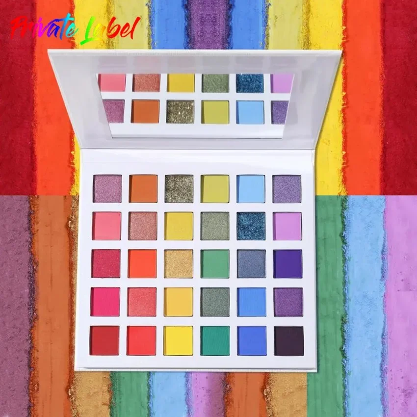 Paleta de sombra de ojos pigmentada personalizada, polvo de sombra de ojos mate brillante, resistente al agua, maquillaje de ojos de larga duración a granel, 30 colores