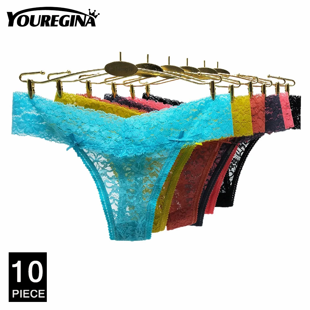 

Ladies G-string Lace Thong Underwear Sexy Panties Female Underpants Low-Rise Solid Color Pantys Intimates Lingerie10 pcs/lot