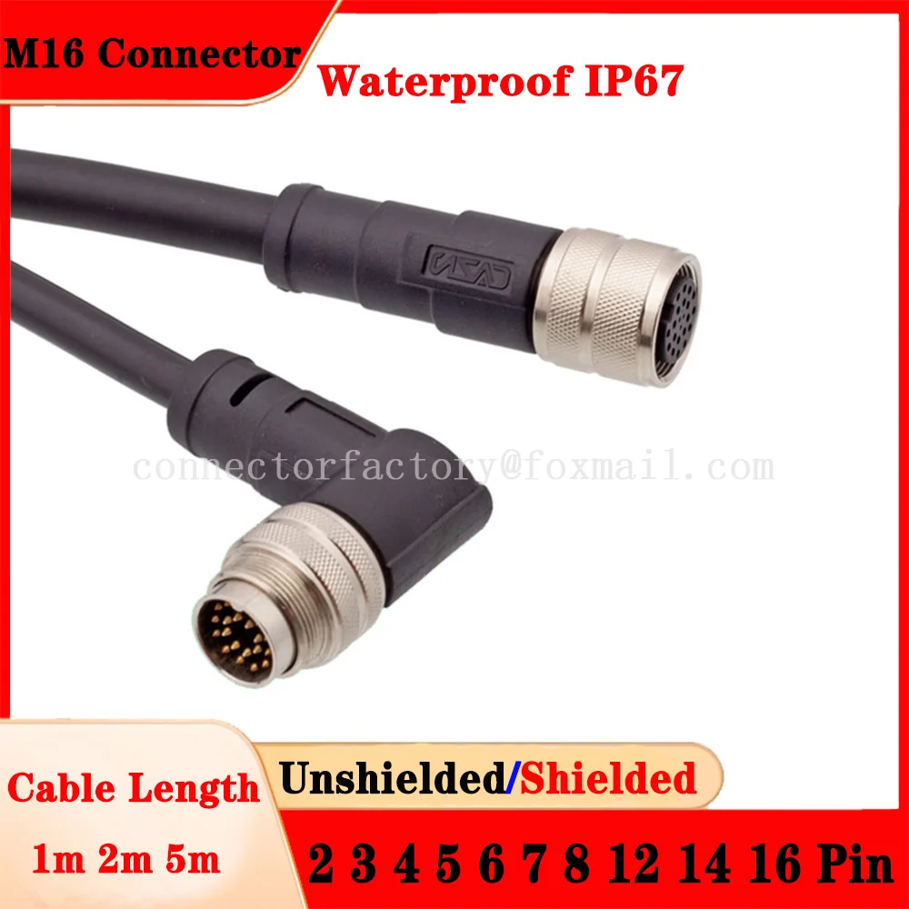 

M16 Injection Molded Straight Elbow Male Female Plug 2 3 4 5 6 7 8 12 14 16-core Waterproof IP67 Connector Cable Length 1m 2m 5m