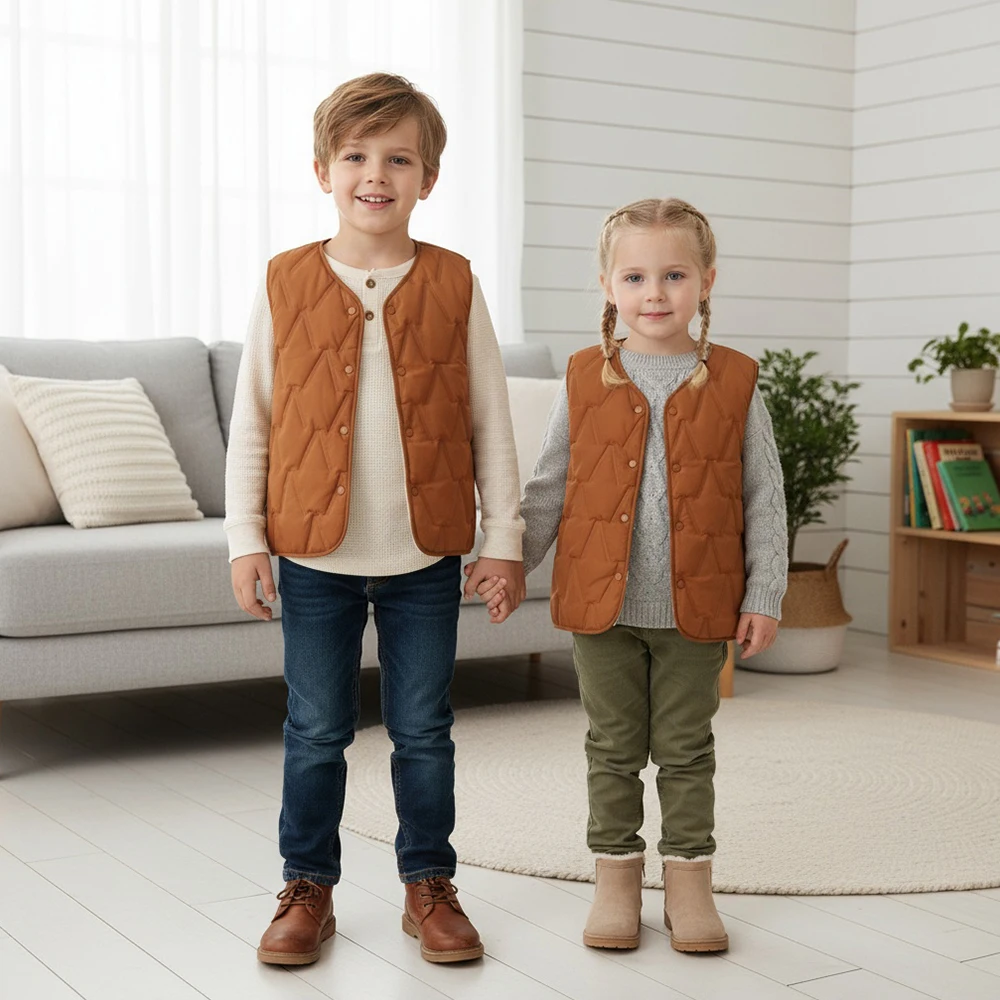 

Kids Warm Plush Vest, Sleeveless Warm Waistcoats, Unisex Boys Girls Autumn Winter Thick Padded Waistcoat, 1-14 Years