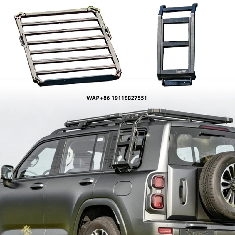 

New Upgrade 2-Piece Set Aluminum Alloy Roof Rack Roof Platform with Spoiler Folding Side Ladder for Haval H9 2025 Accessories
