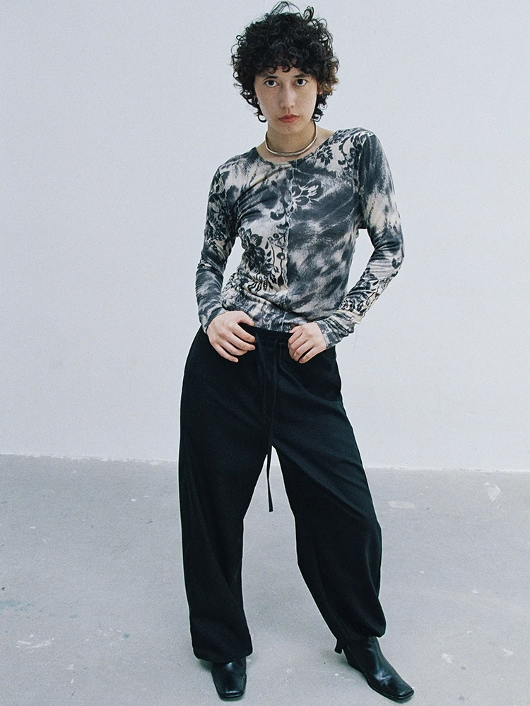 

Designated Long Sve Top Front Ba Wear T-irt Floral Pattern Asymmetric Commute Sle Regular Length Slim Fit Ladies Tee