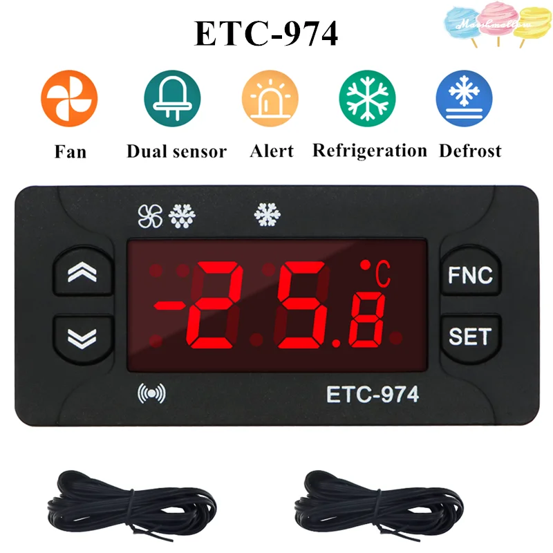 2025 Nuovo ETC-974 Mini Regolatore di Temperatura Digitale Termostato Termocoppia NTC Doppio Sensore 220V Termostato Frigorifero