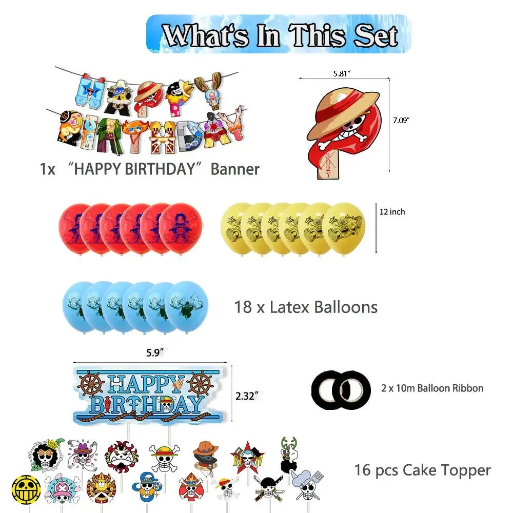 Cute anime One Piece series birthday party decoration set flag cake party planting flag ball Children birthday party decoration