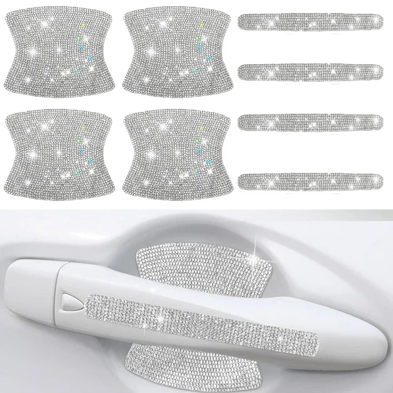 Bling Rhinestone Car Door Bowl Anti-scratch Reflective Sticker Door Bowl Handle Protection Sticker Anti-scratch Protection Strip