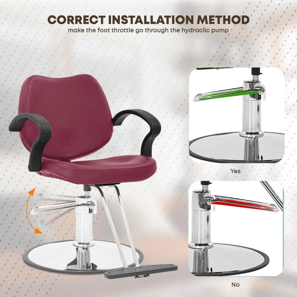 Silla de peluquero con bomba hidráulica de alta resistencia, diseño ergonómico y giratorio 360 para corte de pelo unisex, color burdeos, ideal para P
