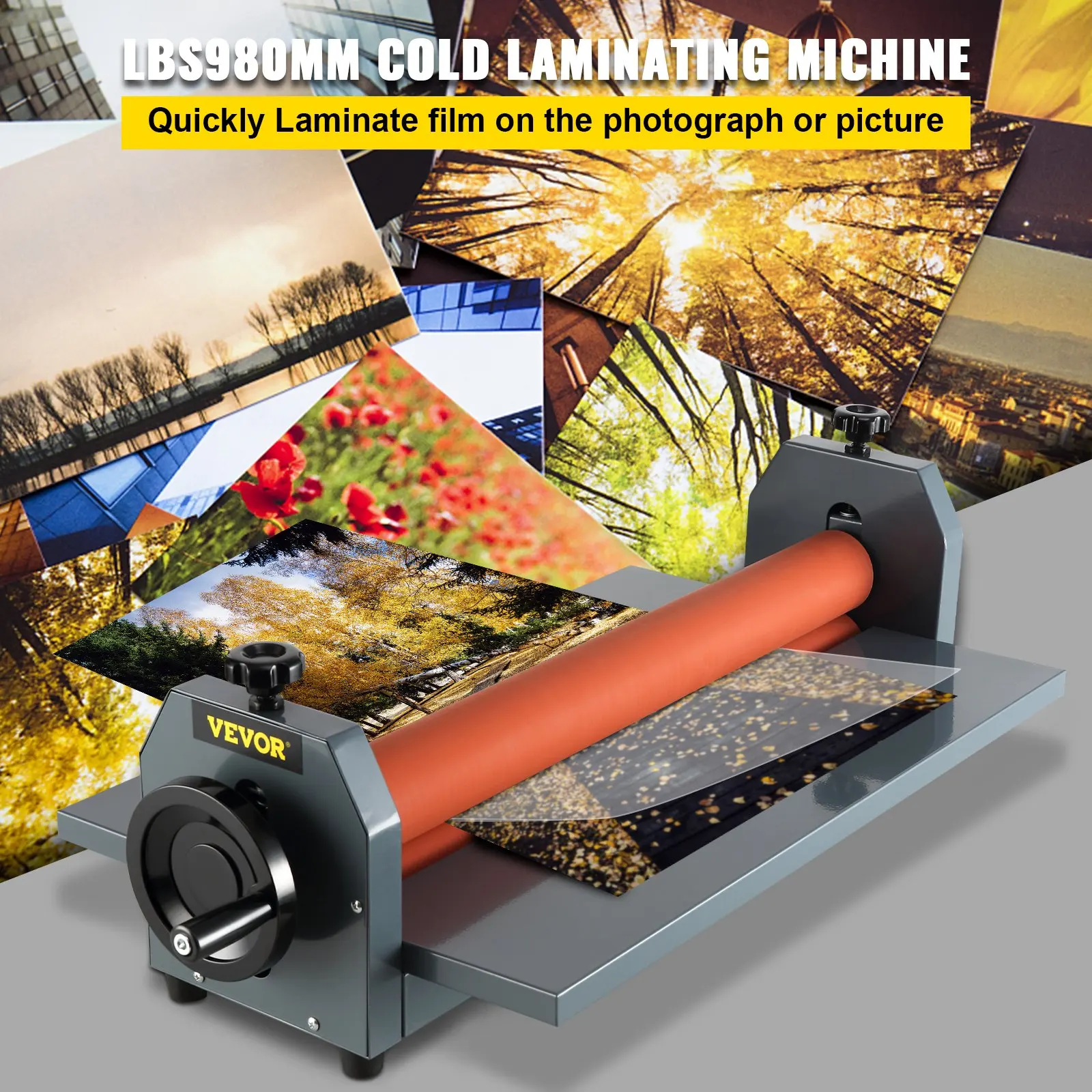 Laminateur manuel à froid de 1000 mm, machine à plastifier les films photo avec rouleaux en caoutchouc souple et pieds antidérapants réglables pour les ateliers d'impression