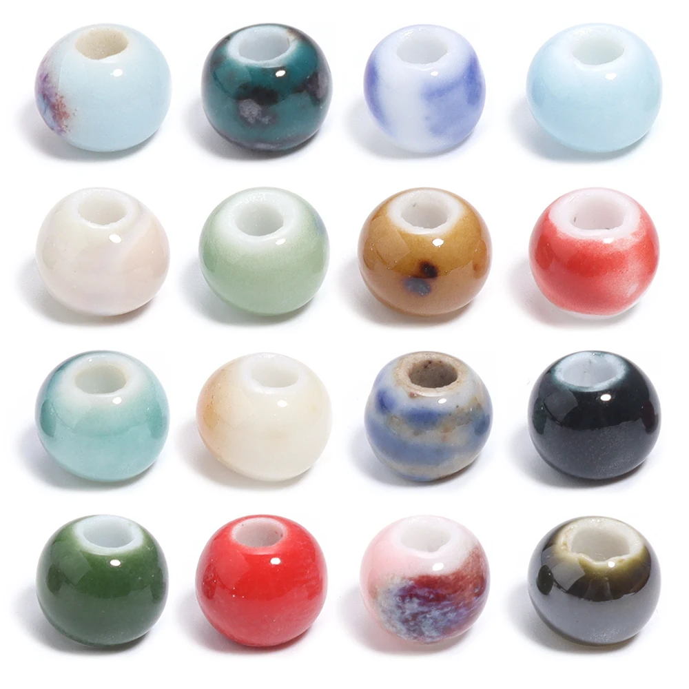 30pcs/lot Colorful Round Shape Ceramic Beads Spacer Beads Loose Beads For DIY Bracelet Necklace Jewelry Making Gift Accessories
