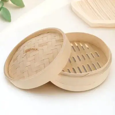 

1 set Bamboo Steaming Cage With Lid For Food Kitchen Reusable Steamer Basket For Buns Dumplings Corn Eggs Fish