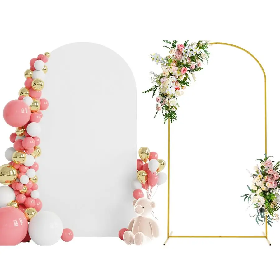 

7.2 FT Wedding Arch Backdrop Stand and White Arch Cover, Metal Arch Stand with Arch Stand Cover for Birthday Party Wedding Cerem