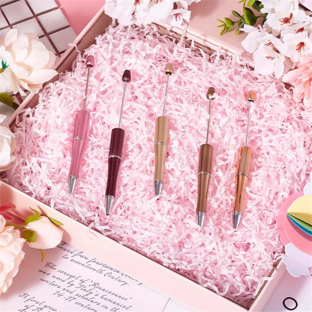 Пластиковые ручки с бисером для рукоделия, 25 шт., декоративные принадлежности, офисные и школьные принадлежности, коричневый, кофейный, розовый, золотой, золотой