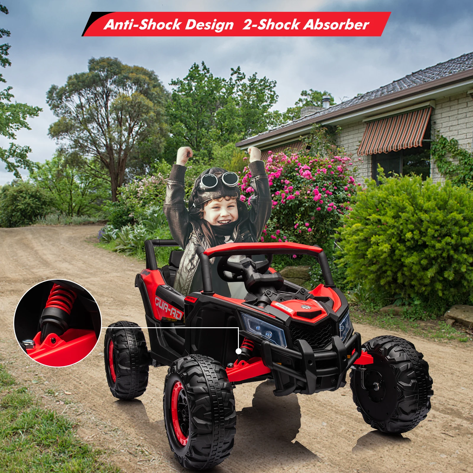 24V Ride On UTV Car, Battery Powered Electric Vehicles, Kids UTV with Remote Control, Spring Suspension,200W Motor, Metal Frame