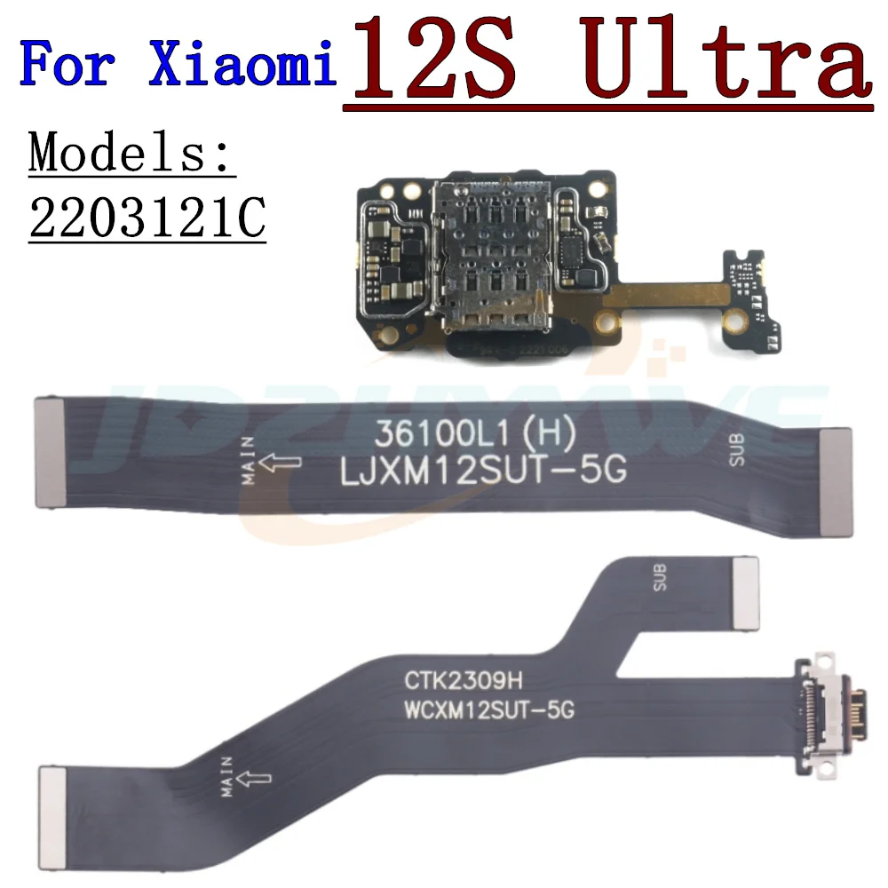 SIM Card Reader Board Dock Connector For Xiaomi Mi 12S Ultra LCD Main Motherboard USB Charging Port Flex Cable Parts