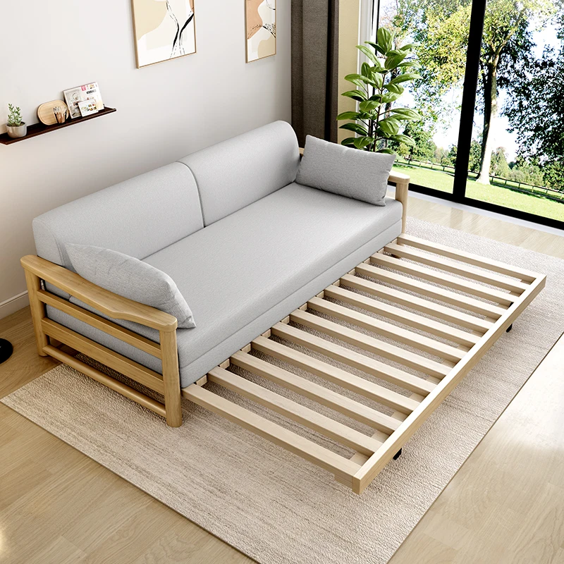 

Nordic solid wood sofa bed multi-functional dual-purpose foldable double small apartment living room new Chinese folding sofa