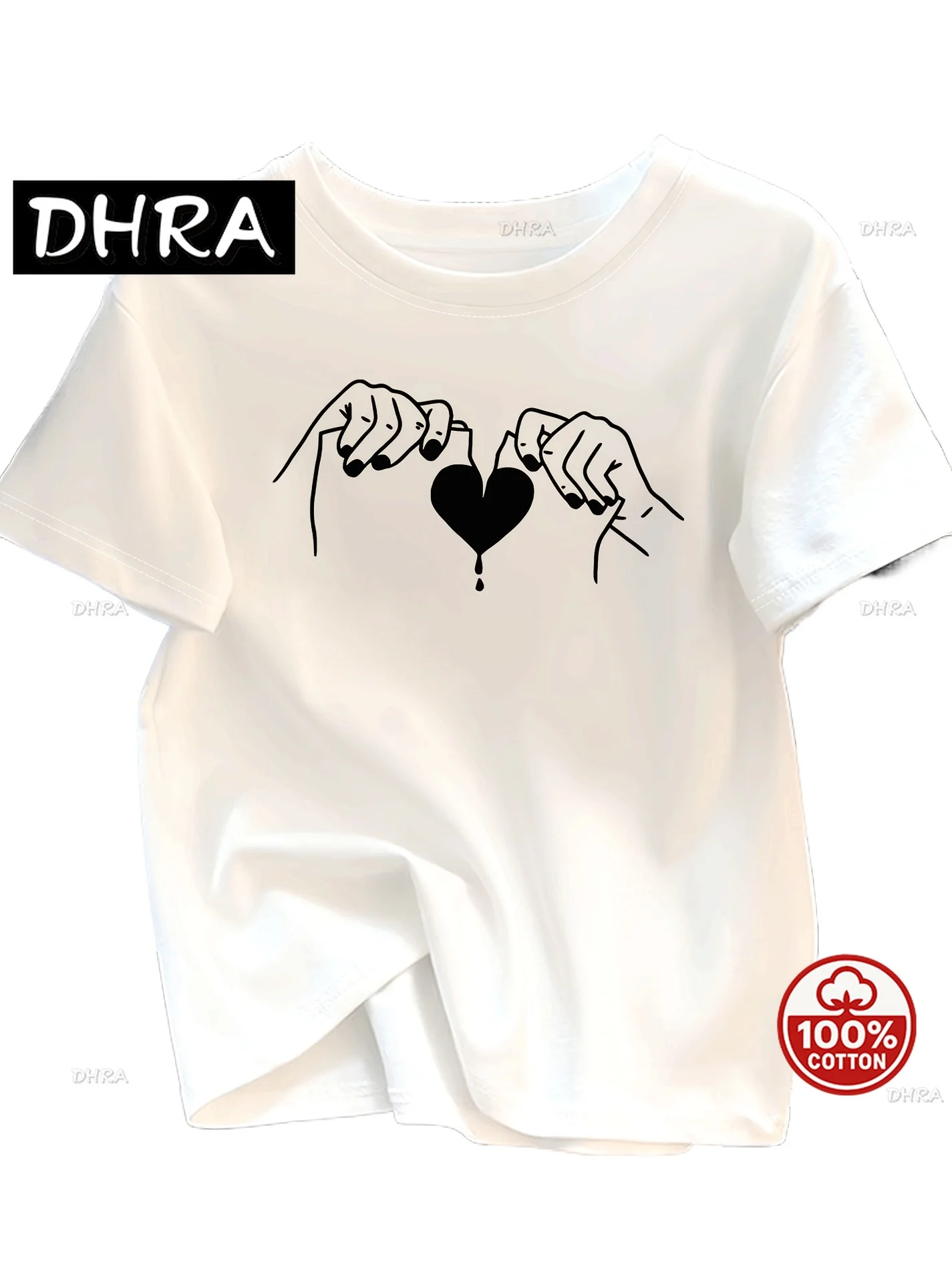 

Women's Casual Elegant Style Heart-shaped Letter Print Round Neck T-shirt Fashionable Commuting Vacation Daily Cartoon Retro